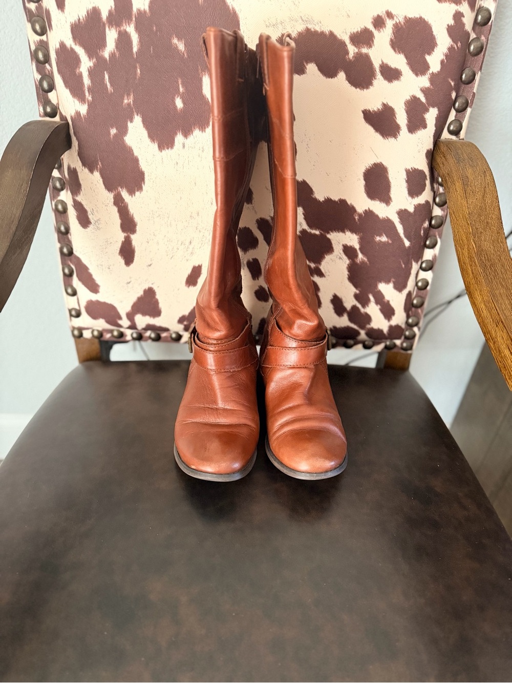Marc Fisher Tan Leather Mid-Calf Riding Booties